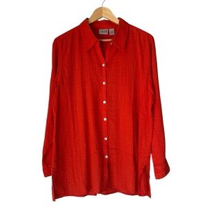 Chico's Sunset Orange Long Sleeve Button Front Cotton Gauze Blouse, Size 2